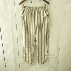 Marine Layer Allison Pants S Cream Blue Stripe Pull On Ankle Crop Beach Tencel